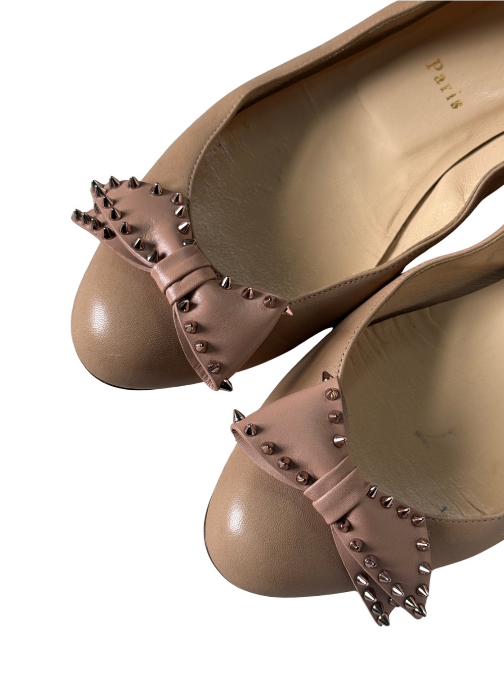 Christian Louboutin Nude/Pink Leather Bow Ballet Flats - Picture 2 of 5